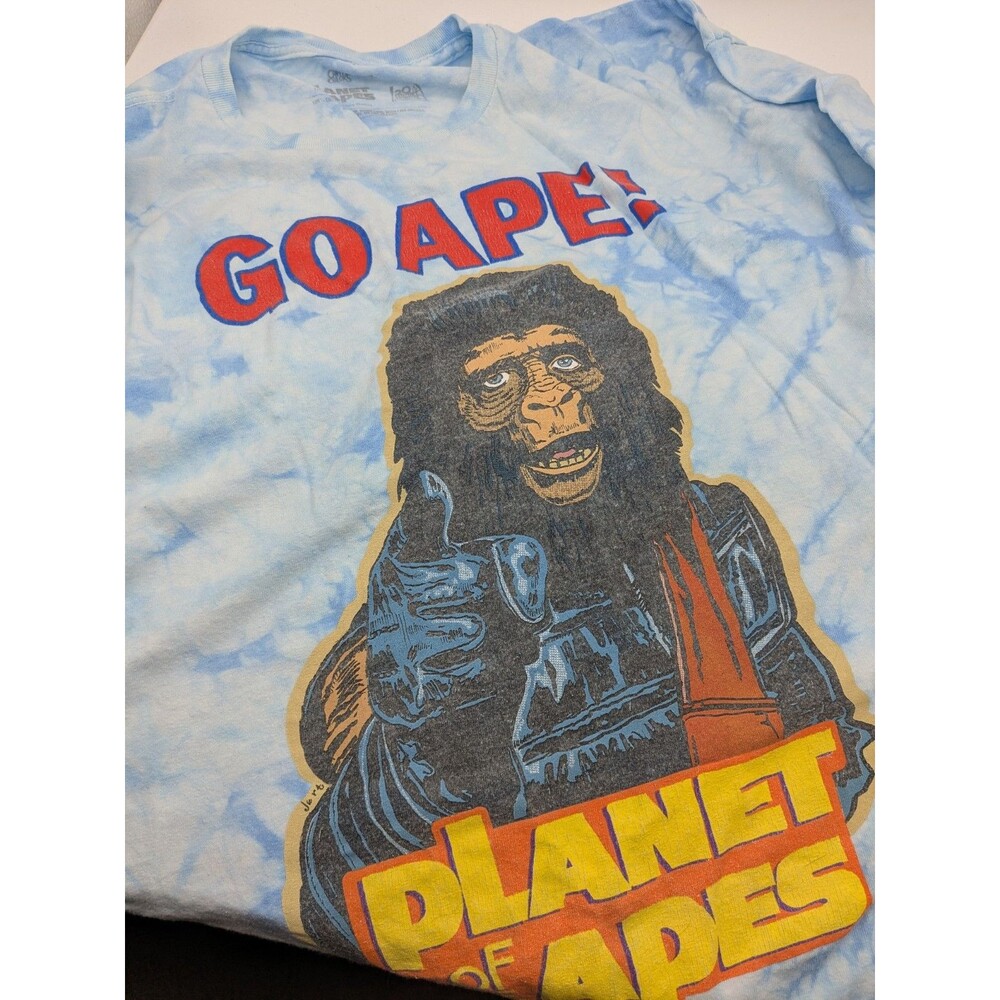 2XL Planet of the Apes Go Ape! Movie Tie-Dye T-Shirt Blue Graphic Tee